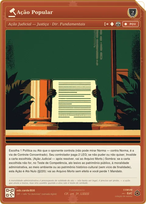 Carta do jogo: figura sem rosto protocolando petição diante de balcão institucional, evocando o acionamento do Judiciário pelo cidadão.