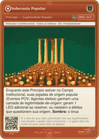Carta do jogo "Soberania Popular": colunas erguidas sobre uma multidão de figuras sem rosto, evocando a legitimidade que nasce do povo.